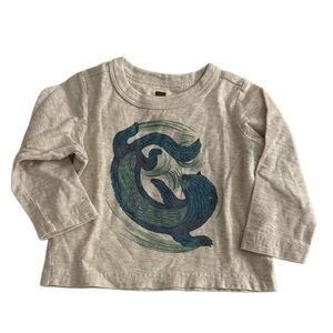 Kids Beige Long Sleeve Shirt with Blue Otter Graphic